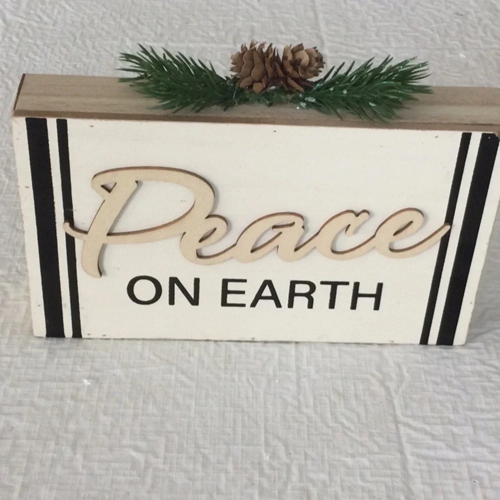 Peace On Earth Holiday Sign - White and Black